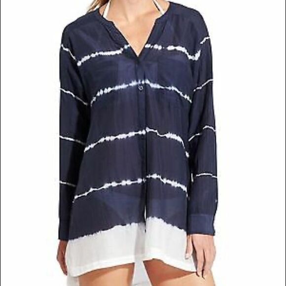 Athleta Tie Dye Stripe Kaftan Shirt Dress - Picture 1 of 6